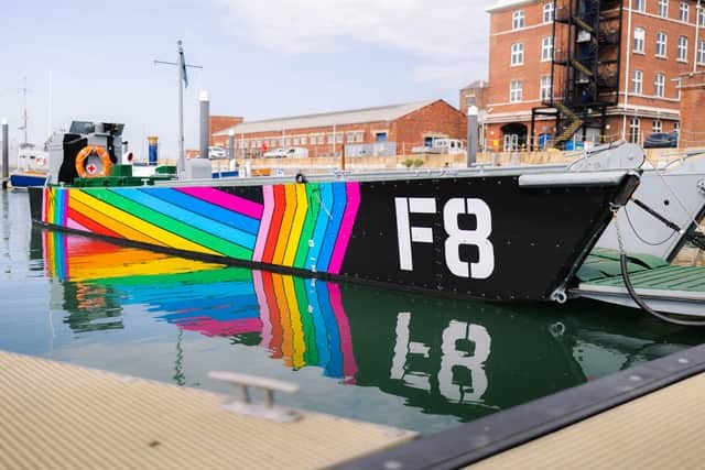 Landing craft Foxtrot 8 showing the new Pride colours