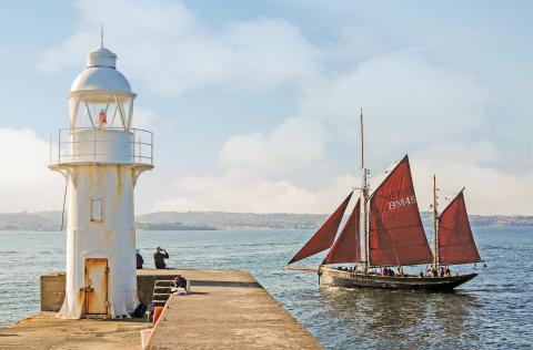 Pilgrim passing Brixham Lighthouse by Steve McMillan