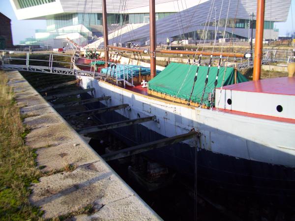 port side view, dry docked